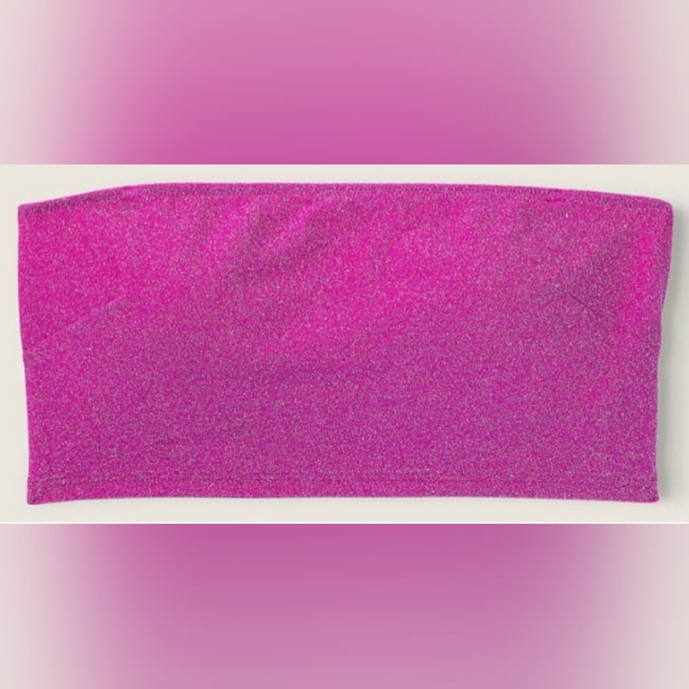 S/S PINK Swim Shimmer Bandeau High Waist Bikini Set - Picture 2 of 4